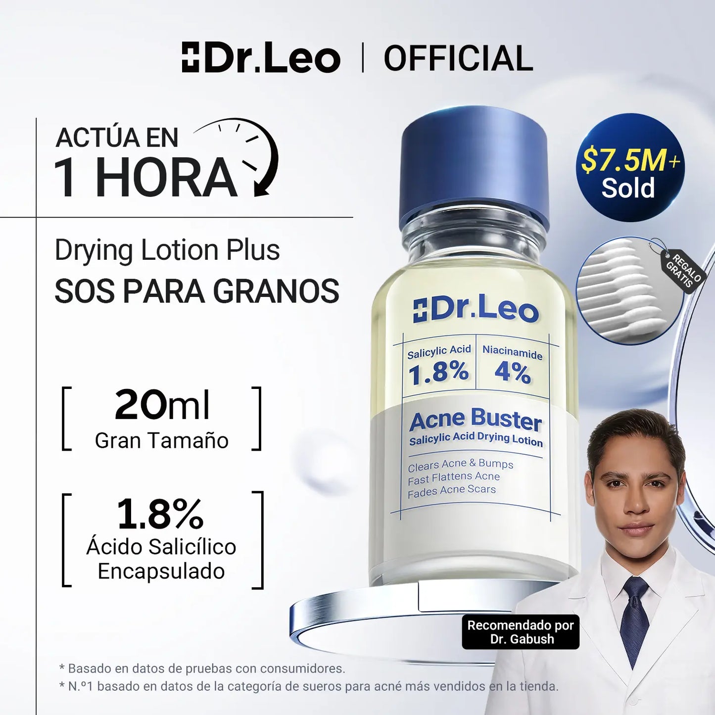 Dr. Leo Loción Secante de Acné 4 en 1 | Ayuda a Mejorar la Apariencia de Imperfecciones | Contribuye a Secar Granos Rápidamente, Controlar Brillo, Afinar Poros y Suavizar Marcas | Ideal para Piel Sensible – 10ml